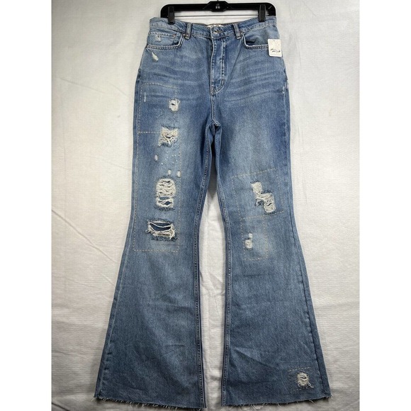 Free People Denim - Free People Size 29 Distressed Patch Bootcut Jeans Button Fly